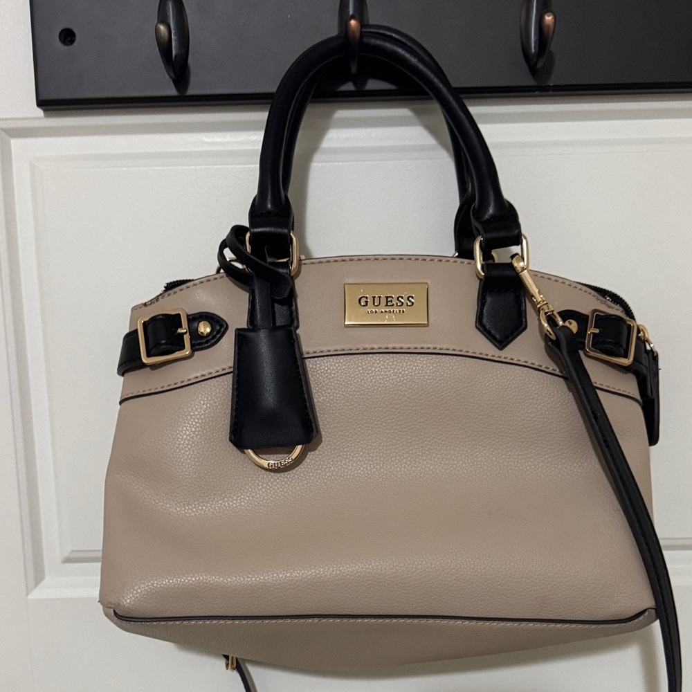 GUESS Black and Tan Satchel